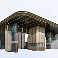 Luxurious Modern Entrance Gate With Curved Metal Roof Marble Columns And Architectural Details