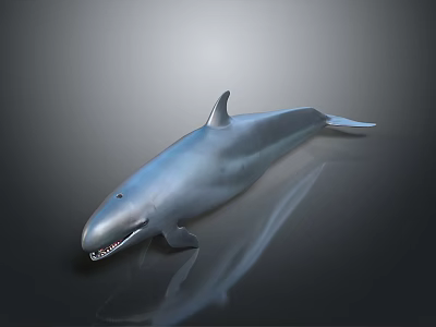 Realistic Silver Aquatic Dolphin With Sharp Teeth And Reflection On Dark Background 3d model