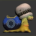 Snail Sculpture Carving with Blue Shell Emblem Pink Hat Black Stone Texture and Yellow Body