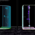 Handheld and Overhead Shower Head in Curved and Square Shower Enclosure with Clear Glass Door