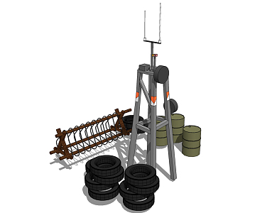 Modern industrial equipment machinery equipment railing signal tower tire 3d model