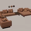 Modern Brown Leather Sectional Sofa with Plush Cushions Soft Throw Blanket and L shaped Design