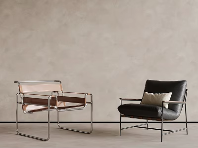 Two Stylish Chairs With Metal Frames And Different Upholstery In Modern Interior 3d model