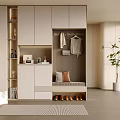 Modern Shoe Cabinet Interior Design With Storage Bench Clothing Rack And Potted Plant