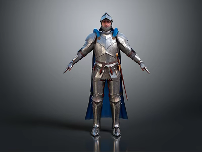 Game and Movie Character Warrior in Silver Armor with Blue Cape Standing Pose 3d model