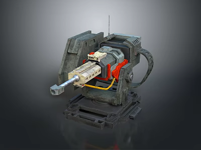 Mechanical Weapon with Metal Components Red Yellow Details 3D Rendered Industrial Design 3d model