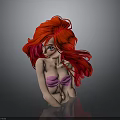 Animated Red Haired Female Character With Pink Bikini Top Gray Background And Shiny Surface