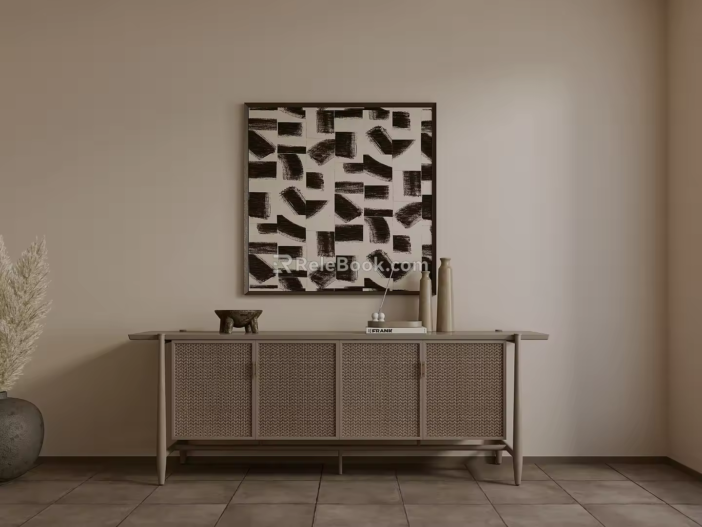 Quiet Side Cabinet Rattan Side Cabinet 3d model