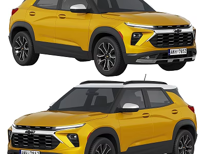 Yellow Chevrolet SUV Modern Exterior Design Shown In Front And Side Views 3d model