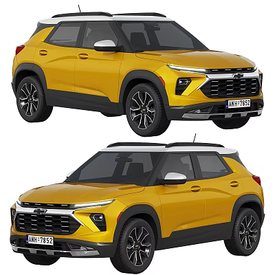 Yellow Chevrolet SUV Modern Exterior Design Shown In Front And Side Views 3d model