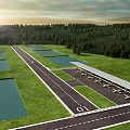 Aerial View of Airport Runway Marked 01 with Green Grass Trees and Water Areas