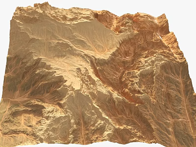 Detailed 3D Terrain Model With Mountain Valleys And Ridge Features 3d model