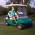 Two People Riding Golf Cart On Grassy Course 3d model