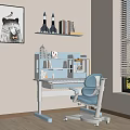 White Children's Study Desk With Bookshelf Blue Adjustable Chair And Storage In Kids Room
