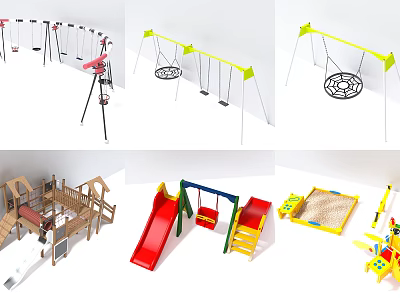 Outdoor Playground Equipment With Swings Slides Sandpit And Climbing Frames For Kids 3d model