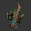 Mythical Fantasy Game Character With Wooden Horns Green Leaf Like Crystals And Blue Accents