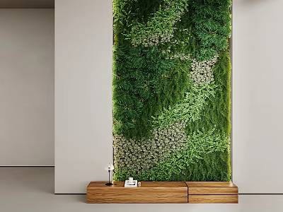 Indoor Living Green Wall In Minimalist Interior With Wooden Cabinet 3d model