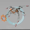 Mechanical Creature With Multiple Legs Blue Ring Orange Gear And Gray Parts