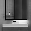 Modern Bathroom Interior Design With White Sink Black Faucet And Wall Mirror