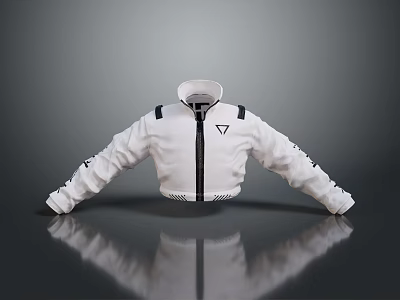 Modern White Jacket With Black Straps Zipper Closure And Chest Logo Design 3d model
