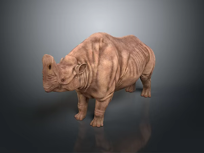 Realistic Brown Rhinoceros 3D Model With Textured Skin On Dark Background 3d model