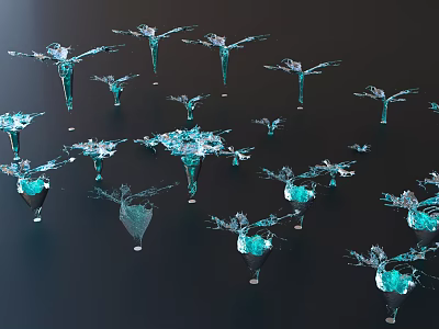 Transparent Blue Glass Sculptures With Irregular Shapes On Black Background 3d model