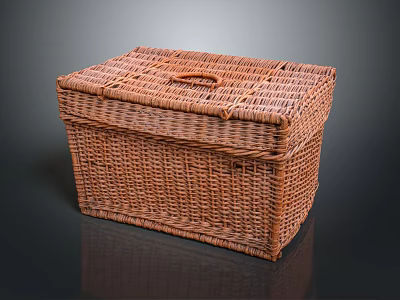 Handwoven Wicker Storage Basket with Lid for Home Organization and Decor 3d model
