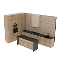 Modern Open Kitchen Interior Featuring Wooden Cabinets Island Stove And Tile Backsplash
