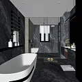 Luxurious Bathroom Interior With Marble Walls Freestanding Tub Glass Shower And Mirrors