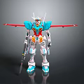 Game And Movie Character Blue Red Winged Robot With Weapon And White Yellow Details
