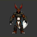 Armored Fantasy Warrior Creature With Red Rabbit Ears White Tail Blue Accents