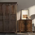 Classic Wooden Chest of Drawers with Tall Wardrobe Framed Picture and Floor Lamp