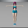 3D Character With Purple Hair Blue Sportswear Shorts And Sneakers Arms Outstretched