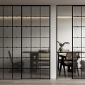 Modern Black Frame Sliding Doors With Grid Glass For Interior Dining Room Divider