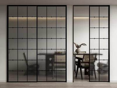 Modern Black Frame Sliding Doors With Grid Glass For Interior Dining Room Divider 3d model