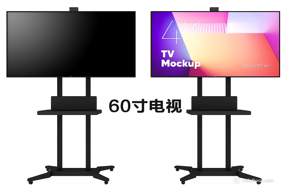 60 Inch TV With Black Screen And Floor Stand Home Entertainment 3d model 