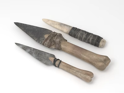 Ancient Handcrafted Knives With Wooden Handles And Rustic Metal Blades 3d model