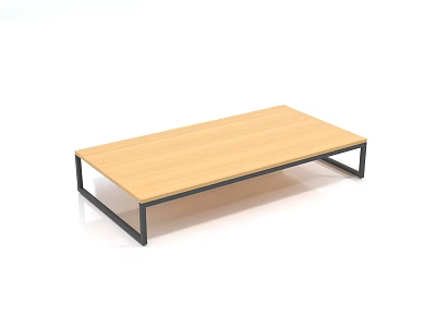 Modern Rectangular Coffee Table With Wooden Top And Black Metal Frame 3d model