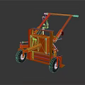 Red Industrial Mechanical Tool With Wheels Handle And Metal Frame Structure 3d model