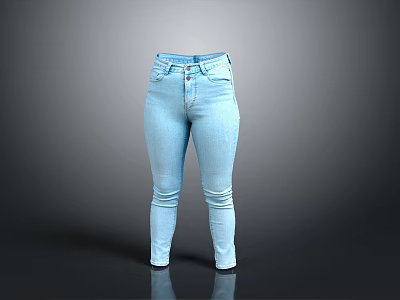 Light Blue High Waisted Jeans with Buttons and Zipper Straight Leg Slim Fit Style 3d model