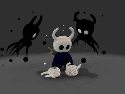 White Horned Character Standing Among Black Tentacled Shadow Creatures And Broken Shells 3d model