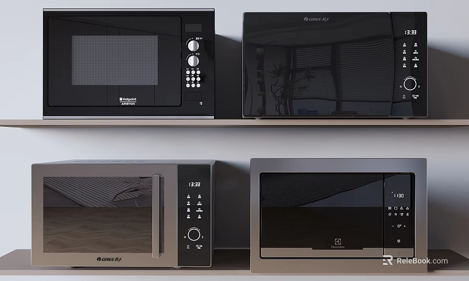 Modern Microwave Ovens With Sleek Designs And Control Panels For Kitchen Use 3d model 