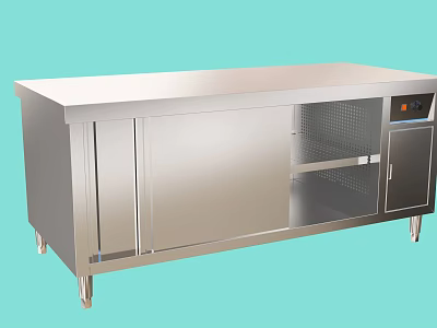 Canteen Commercial Stainless Steel Workbench With Storage Cabinets And Mesh Shelf 3d model
