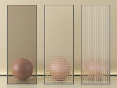 Elegant Modern Interior Room Dividers With Textured Glass Panels And Decorative Sphere 3d model