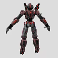 Futuristic Sci Fi Mech Character With Gray Red Armor And Mechanical Design