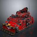 Red Battle Tank With Heavy Armor Tracks Turret Front Plow And Mechanical Details