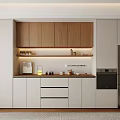 Modern Kitchen Sideboard With Wooden Cabinets Lighting Countertop And Storage