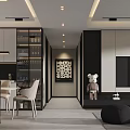 Modern Living and Dining Room Interior Design with Grey Sofa Coffee Table Rug and Artwork