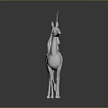Elegant White Unicorn Statue Standing on Gray Background with Reflective Surface 3d model