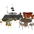 Modern Dining Table Sets With Round Tables Colorful Chairs And Lighting 3d model